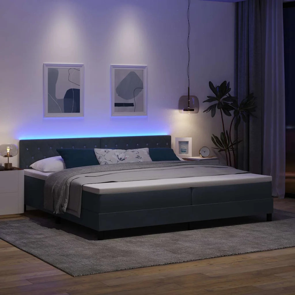 Letto a Sorgente LED con led Grigio scuro 200 x 200 cm Velluto 3342609
