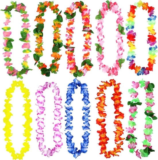 Set di Leis hawaiani a fiori - Collane di fiori - Accessori per festa tropicale - Decorazioni per festa di luau per adulti.