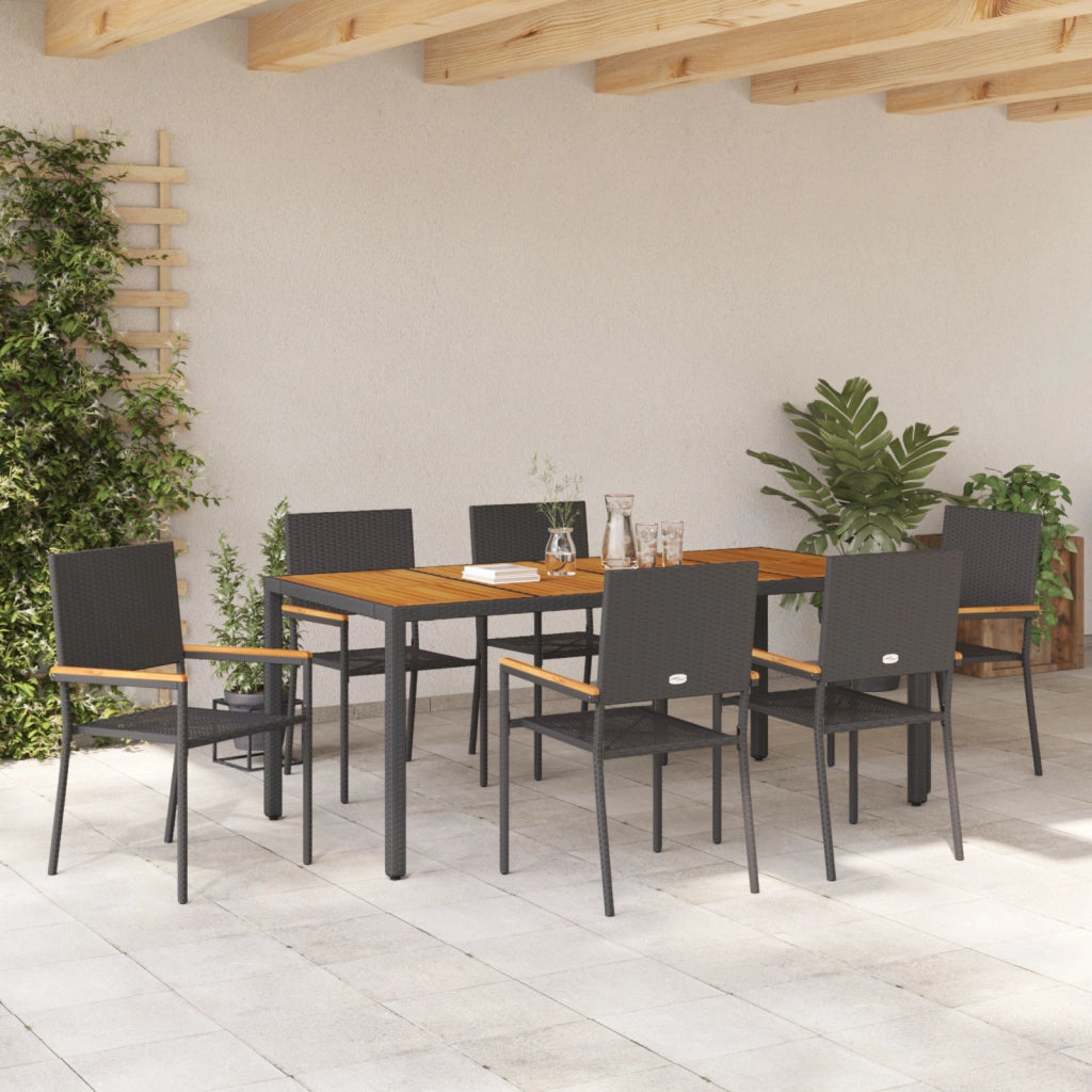 Set da pranzo da giardino  da 7 pezzi in polyrattan nero
