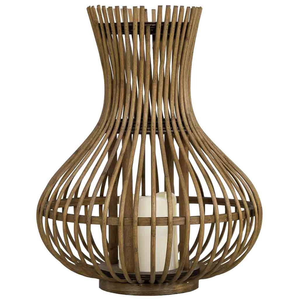 Portacandele in bambù con candela LED marrone, D29x35h cm