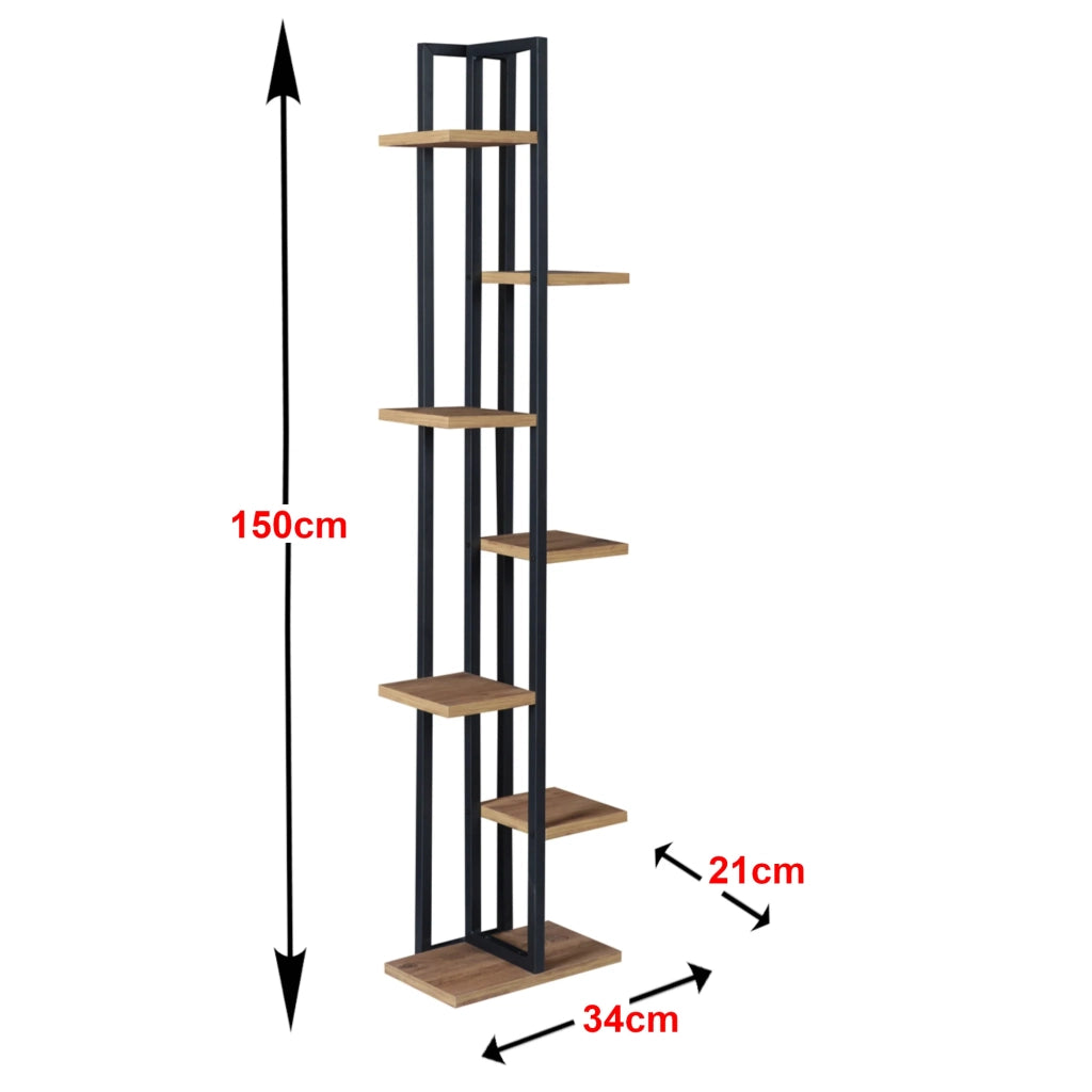 Portavasi a 6 ripiani 150 x 34 x 21 cm effetto noce/nero 03_0007694