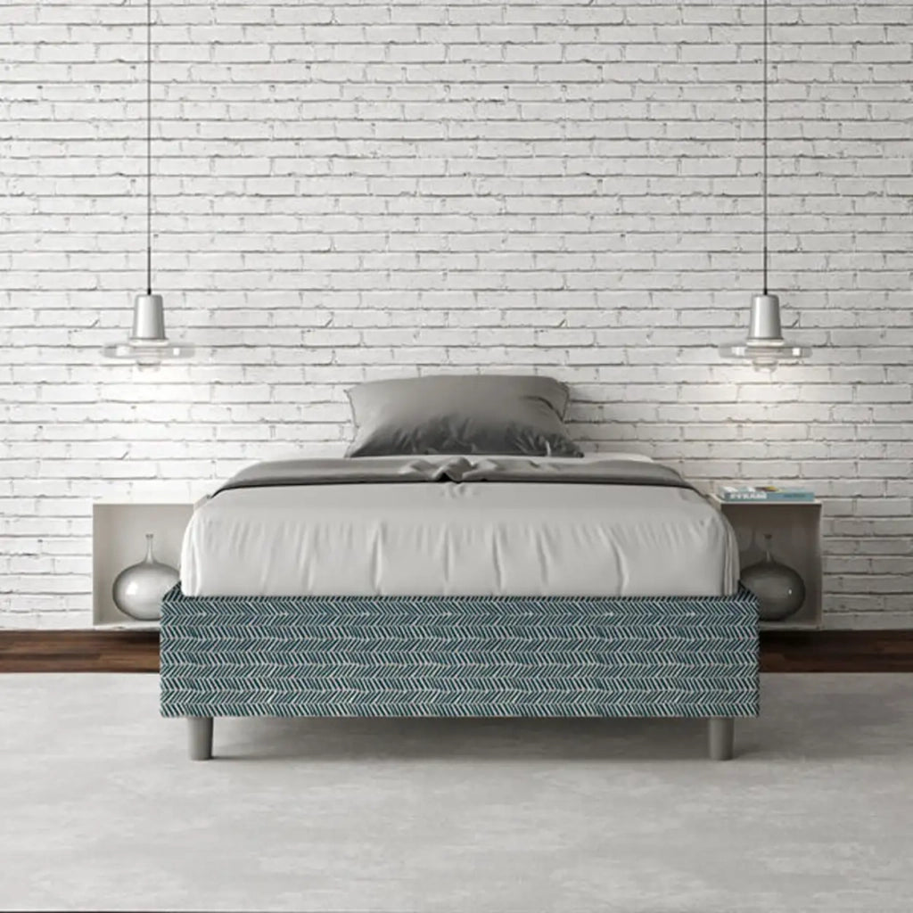 Letto una piazza e mezza con rete imbottito 120x200 tessuto Aragona 8 blu Azelia