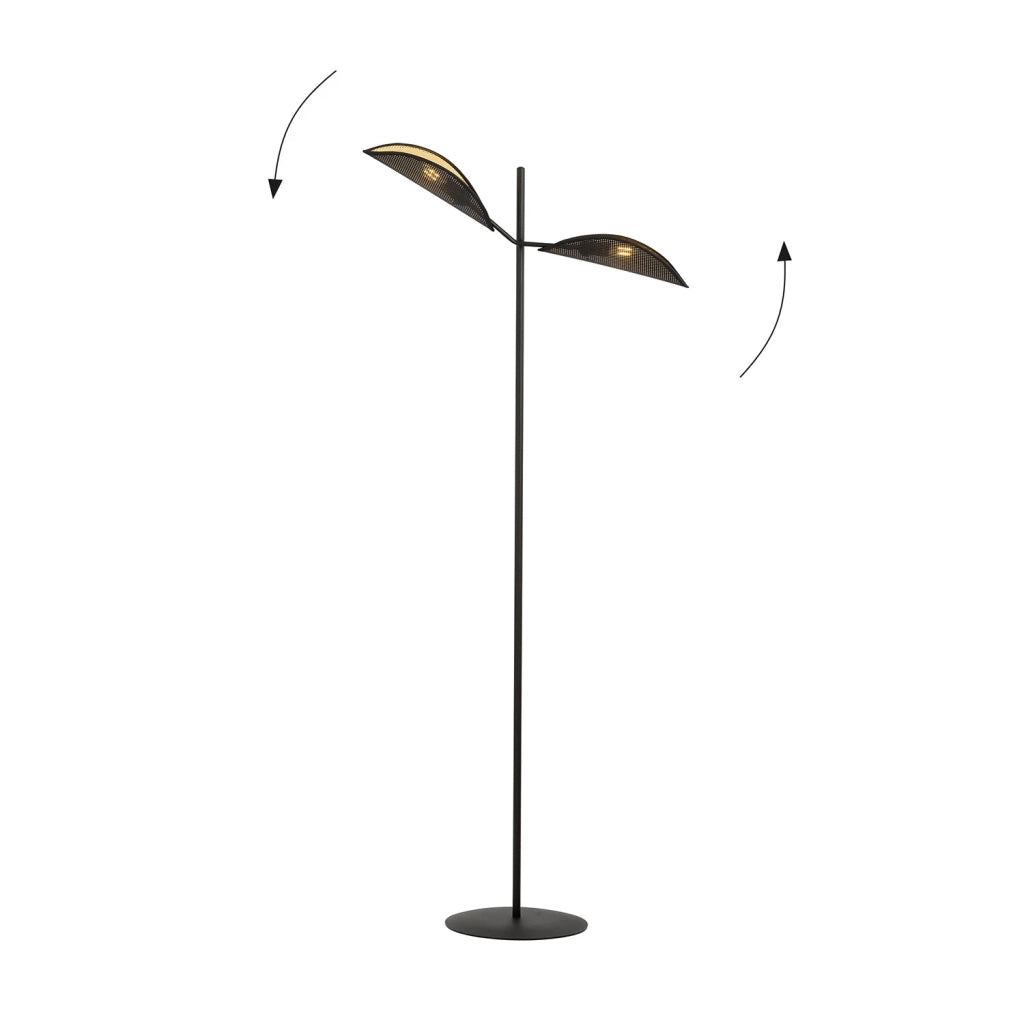 Piantana Moderno Eridano Acciaio Nero Oro 2 Luci E14 Ip20