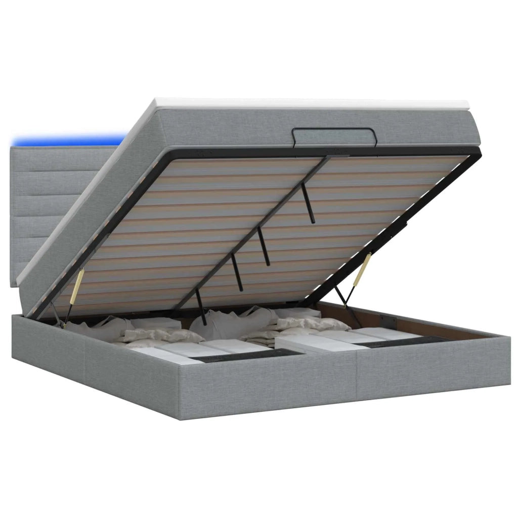 Letto Ottomano con Materasso e LED Grigio Chiaro 140 x 190 cm 3457986