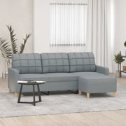 Divano a 3 Posti con Poggiapiedi Grigio Chiaro 180cm in Tessuto