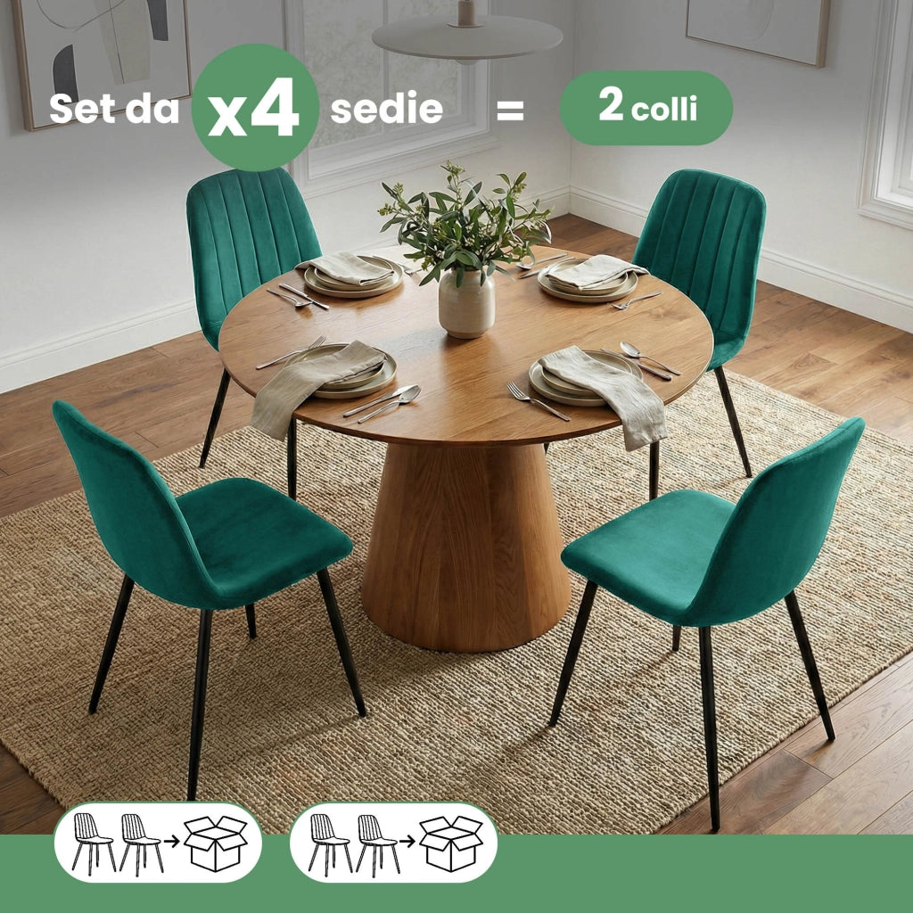 Set di 4 Sedie in velluto trapuntate LUMO Verde Bottiglia gambe nere