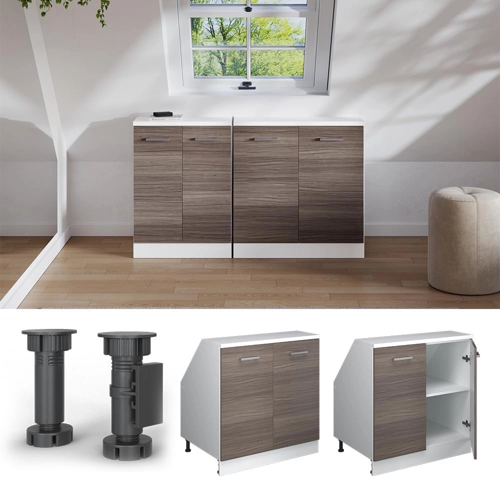 Mobile sottotetto Rion, Grigio nobile, 80 x 81.6 cm con 2 porte, carcassa 60 cm profondità, adatto per il salvaspazio sotto tetti spioventi