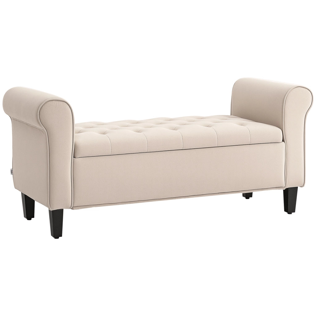 Panca Fondo Letto in Tessuto Velluto con Contenitore ¨C Minimal ¨C Beige 126x48.5x57 cm
