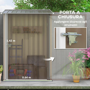 Casetta Porta Attrezzi con Tetto Inclinato e Serratura 100x103x160 cm in Acciaio Zincato Marrone