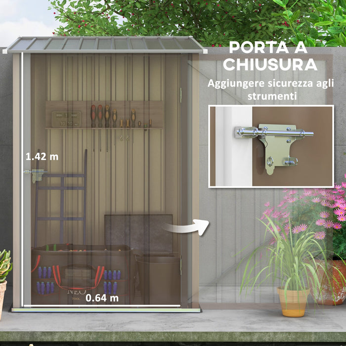 Casetta Porta Attrezzi con Tetto Inclinato e Serratura 100x103x160 cm in Acciaio Zincato Marrone