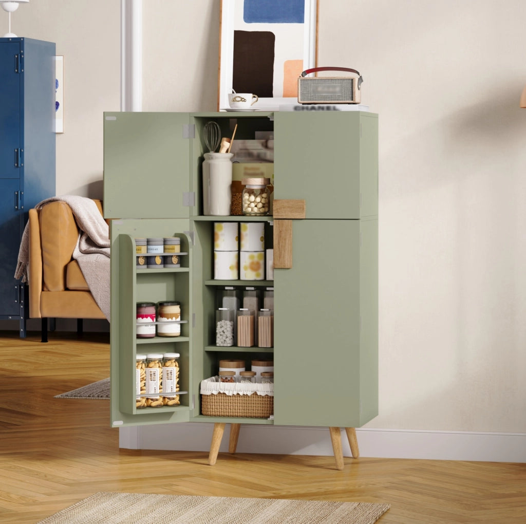 Armadio da cucina 60x35x120 cm con 4 ante e ripiani regolabili in MDF verde