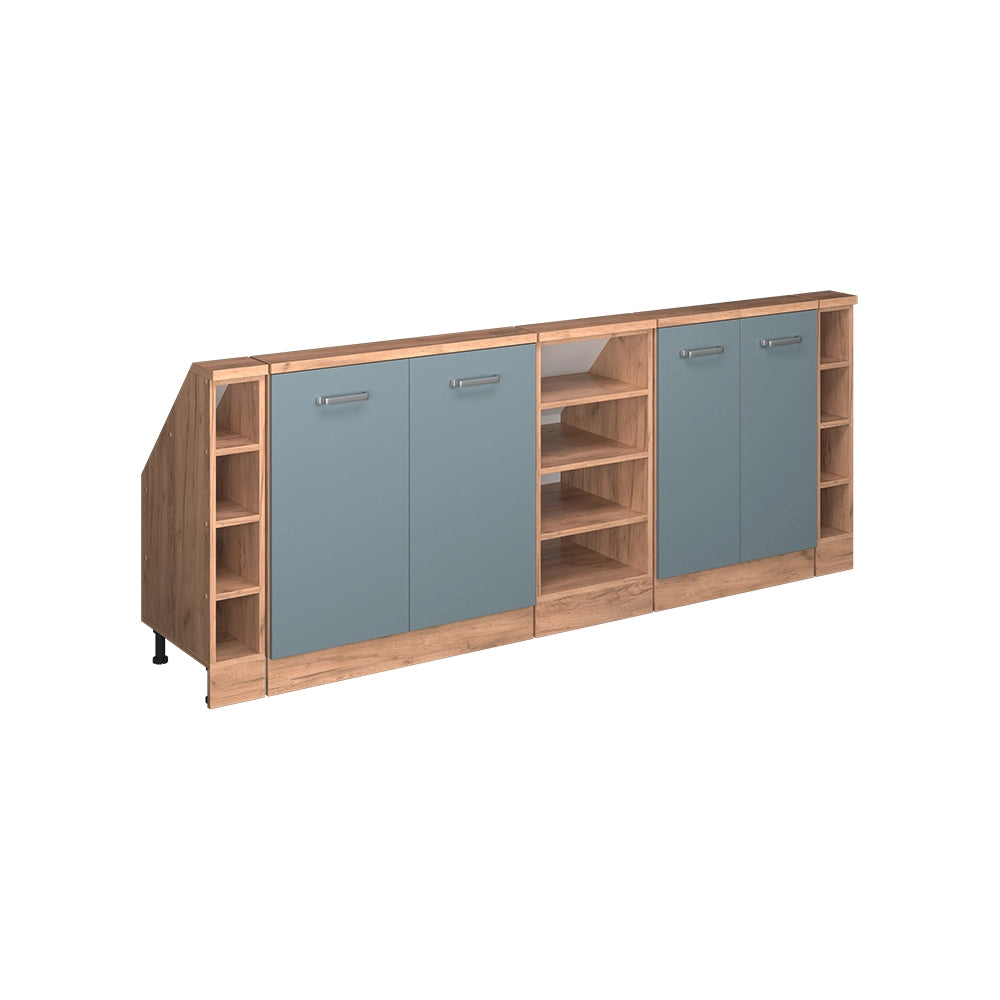 Mobile cucina sottotetto R-Line Grigio-blu/Rovere dorato 210 cm Set di 5 Vicco