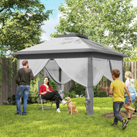 Gazebo da Esterno 330x330x280 cm Pieghevole ad Altezza Regolabile con Zanzariere Grigio