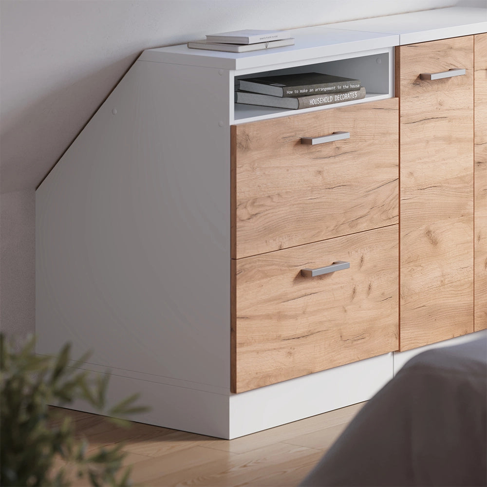 Mobile cucina sottotetto R-Line Rovere dorato/Bianco 60 cm con 2 cassetti, carcassa 60 cm profondità Vicco