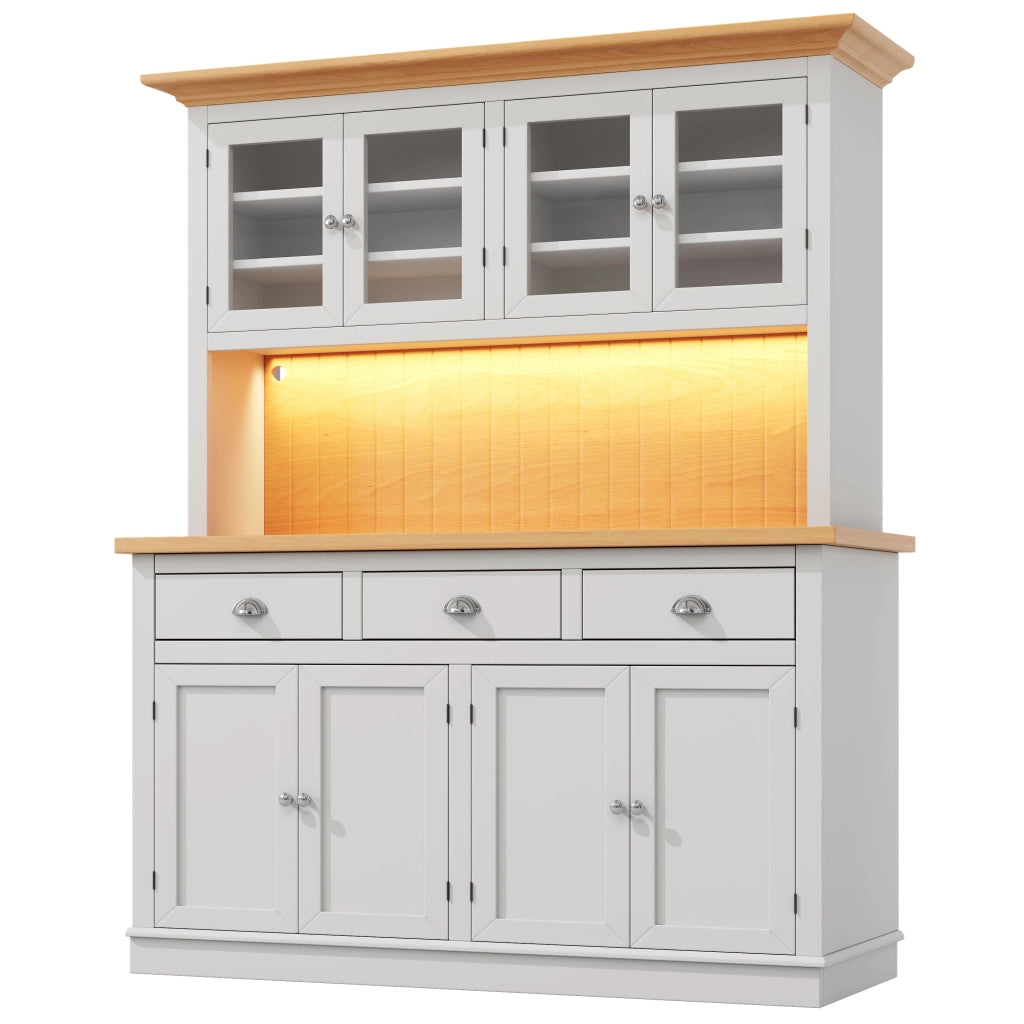 Credenza alta vetrina con anta in vetro; ripiani regolabili; LED RGB e antiribaltamento per sala da pranzo; 140 × 40 × 180 cm