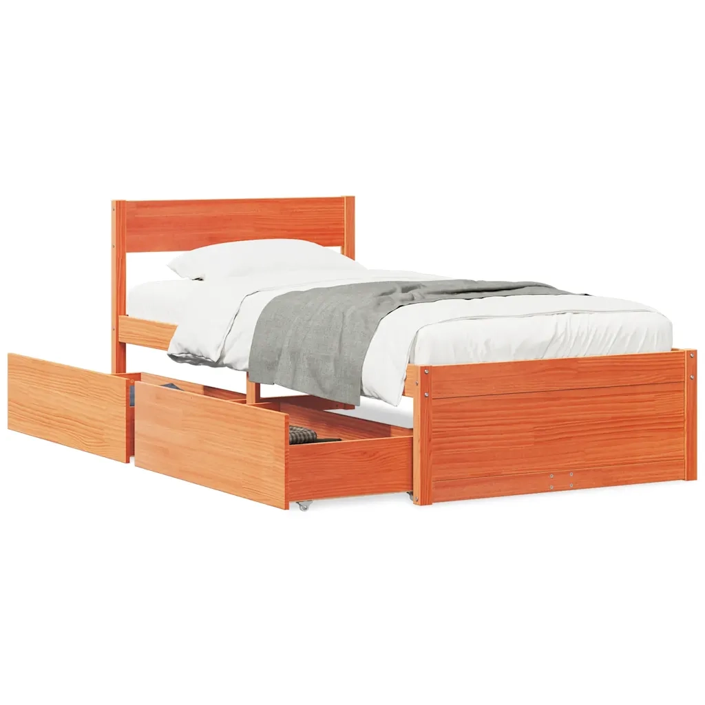 Letto senza Materasso Marrone Cera 75x190 cm in Legno di Pino 846809