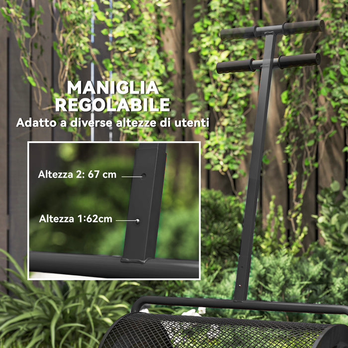 Carrello Spandiconcime da 75L 70x40x112 cm con Manico Regolabile a T in Metallo Nero