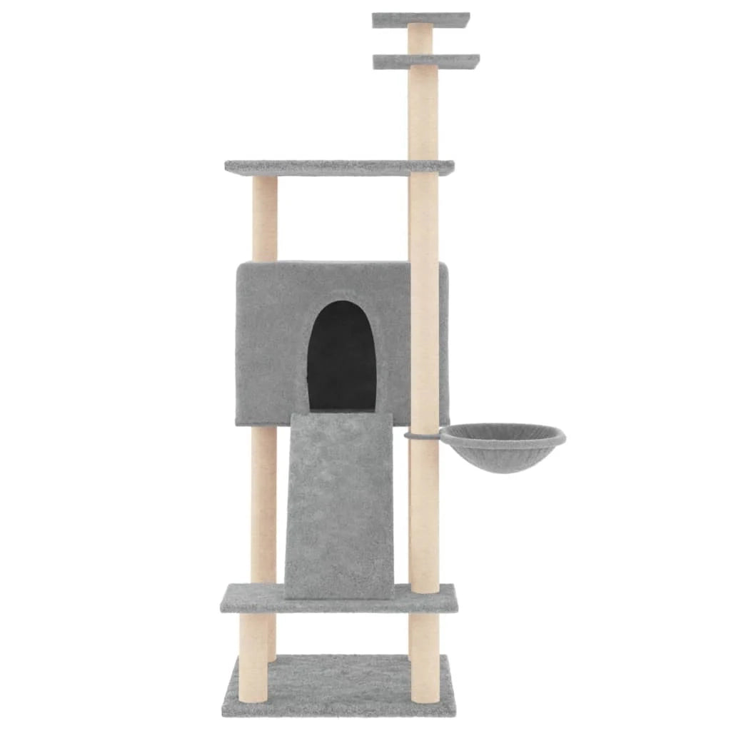 Tiragraffi per gatti torre per arrampicata giocattolo piattaforma per arrampicata con tiragraffi in sisal leggero 153 cm grigio 02_0022577