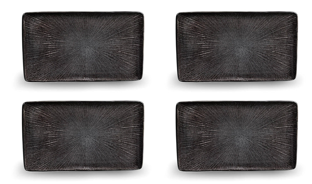 Set 4 Piatti Rettangolari 30x18x2,5 cm in Gres Kaleidos Sirius Neri