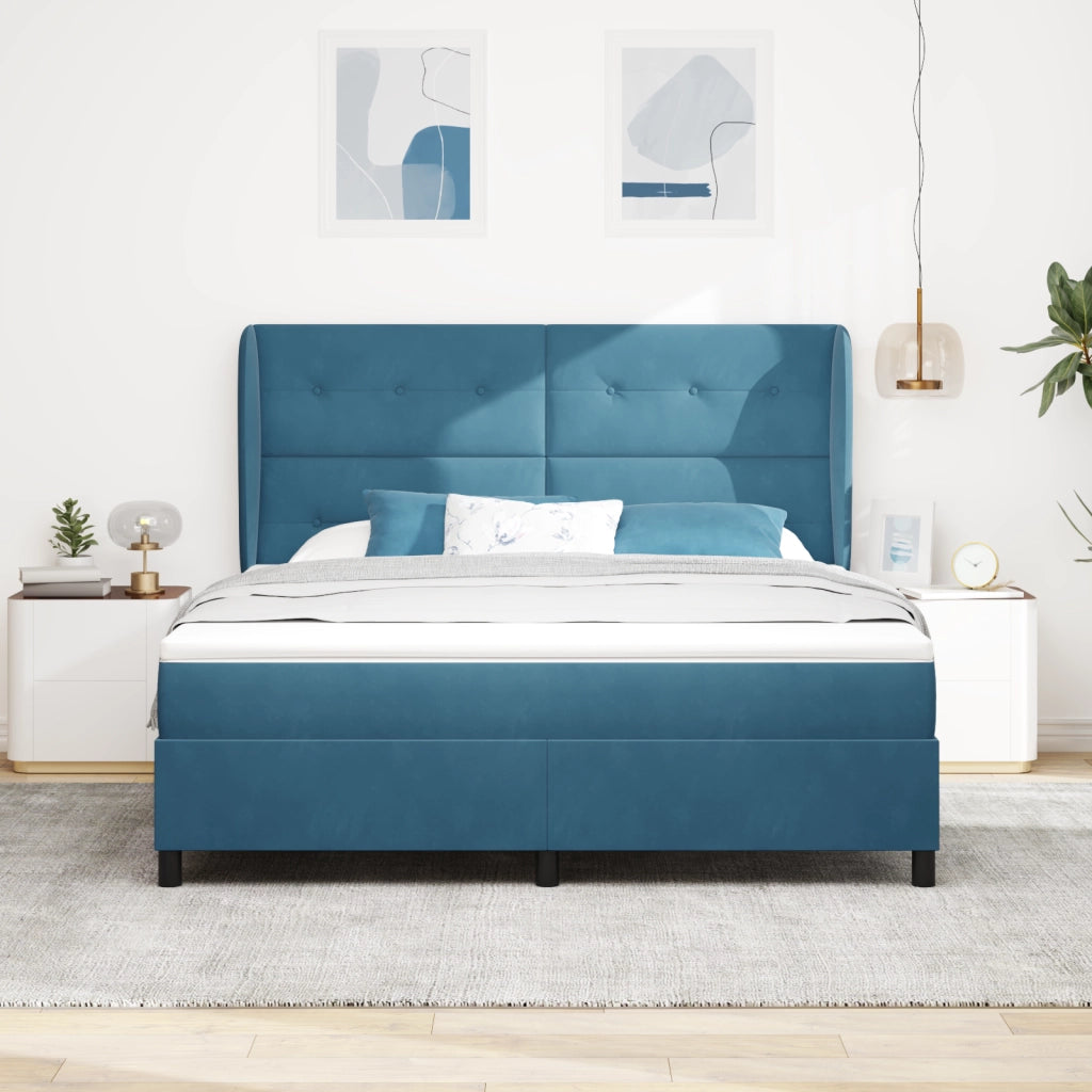 Letto con Materasso Box Spring Blu Scuro 180x200 cm Velluto