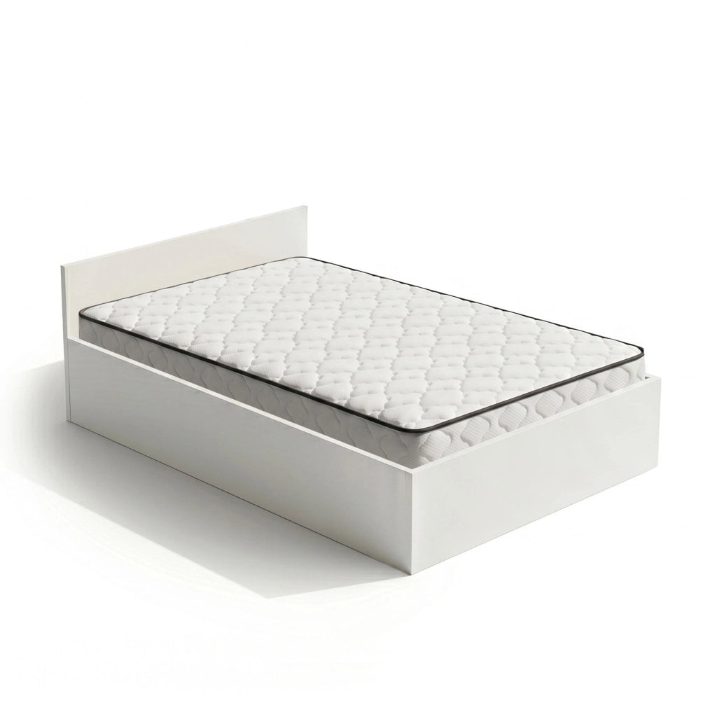 Letto con contenitore 100x200 cm rete sollevabile in metallo e materasso a molle Bianco