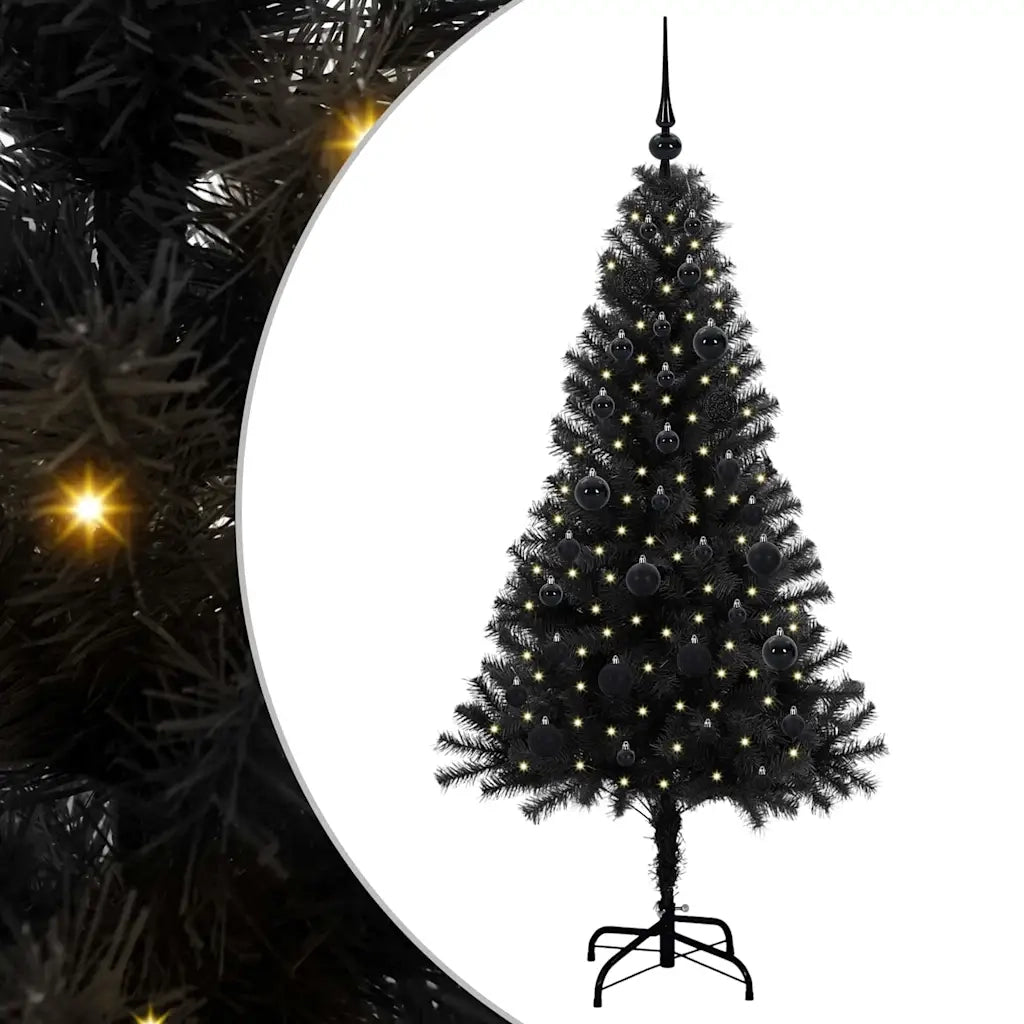 Albero di Natale con 150 LED con supporto-Luci decorative natalizie Nero 150 cm PVC 981896