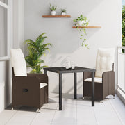 Set di Mobili da Giardino 3 Pezzi con Cuscini Marroni in Polyrattan