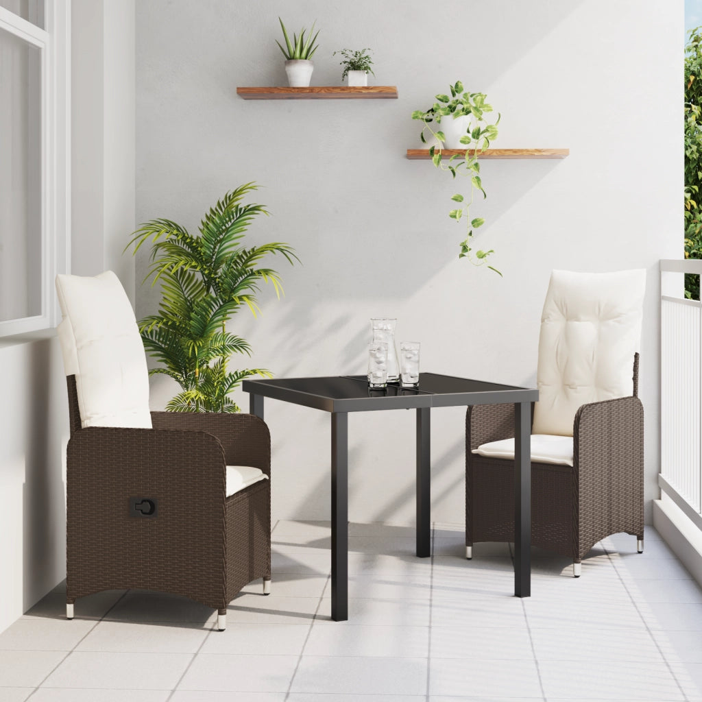 Set di Mobili da Giardino 3 Pezzi con Cuscini Marroni in Polyrattan