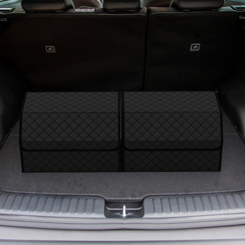 Scatola contenitore pieghevole con divisorio rimovibile per berlina, Organizzatore per baule auto in pelle Nero-Accessori per veicoli