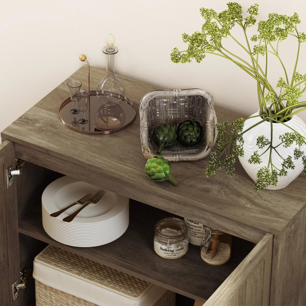 Credenza Mobile Basso Multiuso 80x40x78 cm in Legno e Acciaio Marrone e Nero