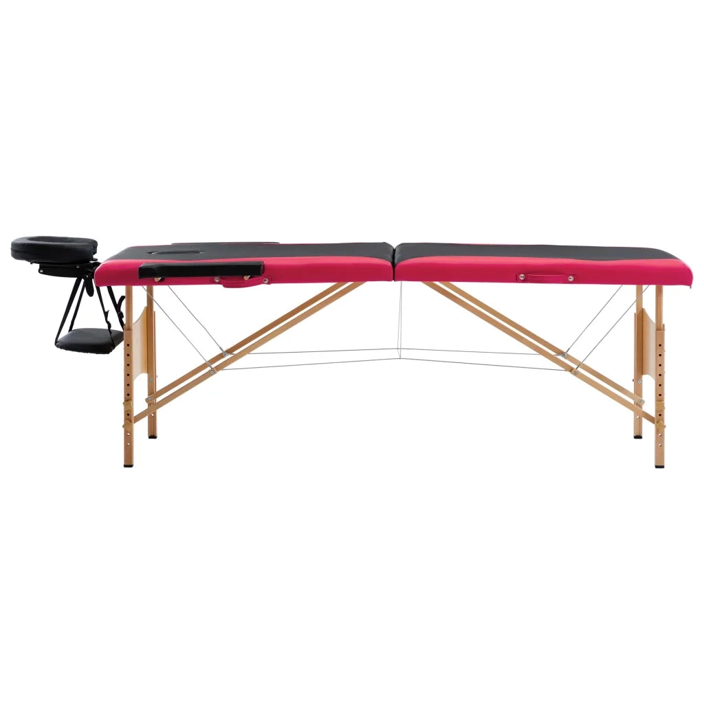 Lettino Massaggio Pieghevole a 2 Sezioni Legno Nero e Rosa 110208