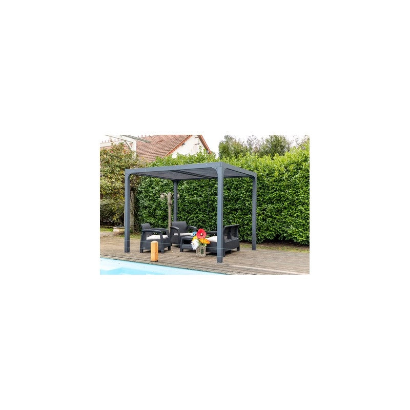 Pergola bioclimatica da giardino in alluminio 240x300 cm – tettoia con lamelle orientabili 90° – grigio antracite – PER2430BI Foresta