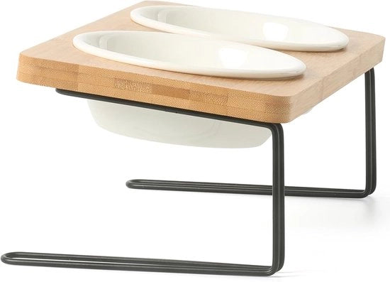 Ciotola per animali con supporto in legno massiccio, ciotola per cani e gatti in ceramica, ciotola per alimenti, ciotola per alimenti, ciotola per alimenti, contenitore in ceramica per cani e gatti, alimentatore per cani e gatti alto (2 pezzi) (verde, S)