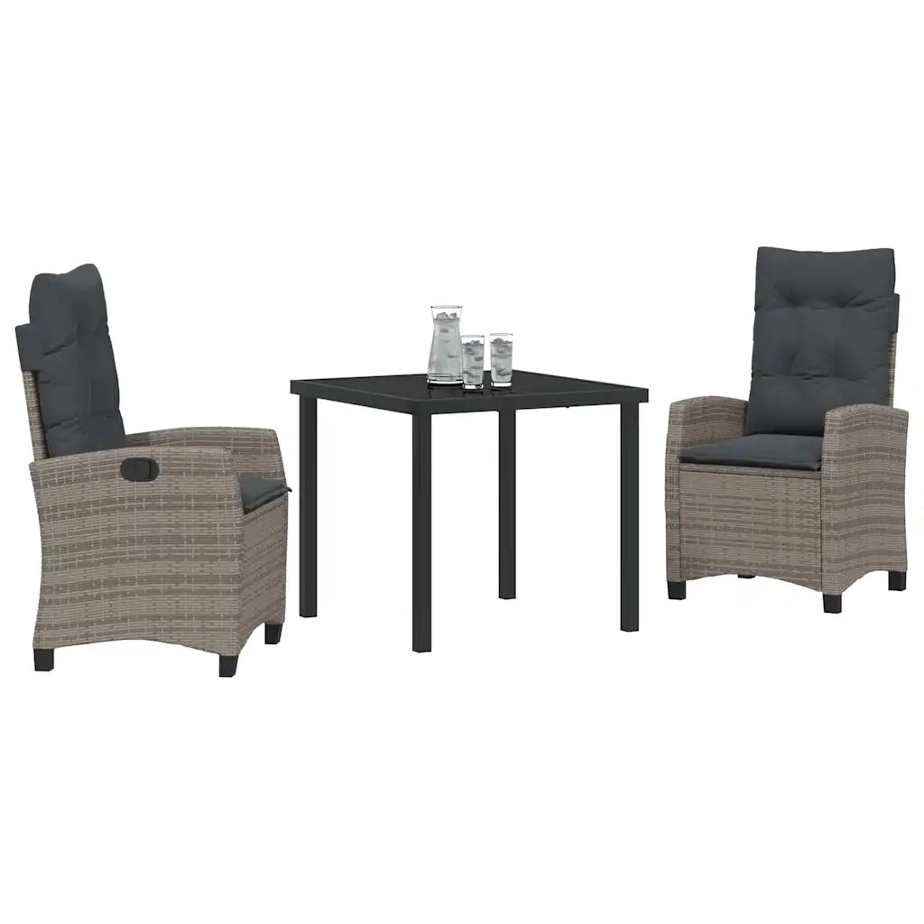 Set da Pranzo per Giardino con cuscino 3 pcs Grigio polyrattan 3380386
