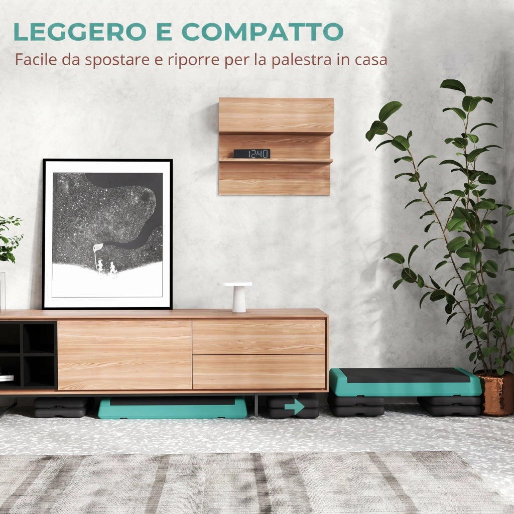 Stepper Fitness Regolabile a 10,5-15,5-20,5 cm con Superficie Antiscivolo e Capacità 250 kg in EVA e PE Verde