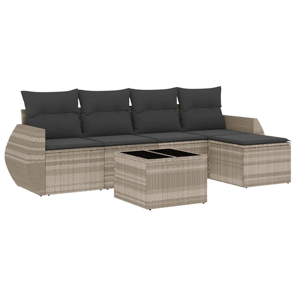Set Divano da Giardino 6pz | Set Salotto da Giardino con Cuscini Grigio Chiaro Polyrattan