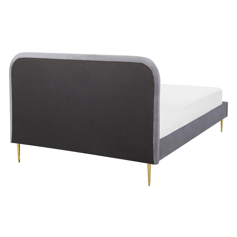 Letto grigio velluto tappezzeria doppia dimensione gambe dorate testiera con rete a doghe 140 x 200 cm design minimalista
