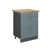 Vicco Mobiletto base per cucina Grigio-blu 60 cm con cassetti, PL Rovere
