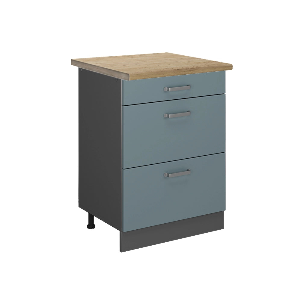 Vicco Mobiletto base per cucina Grigio-blu 60 cm con cassetti, PL Rovere