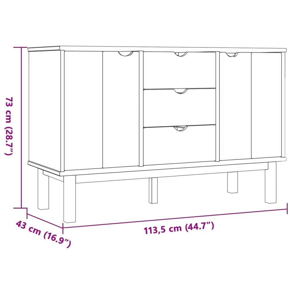 Credenza OTTA Nero 113,5 x 43 x 73 cm Legno Massello di Pino