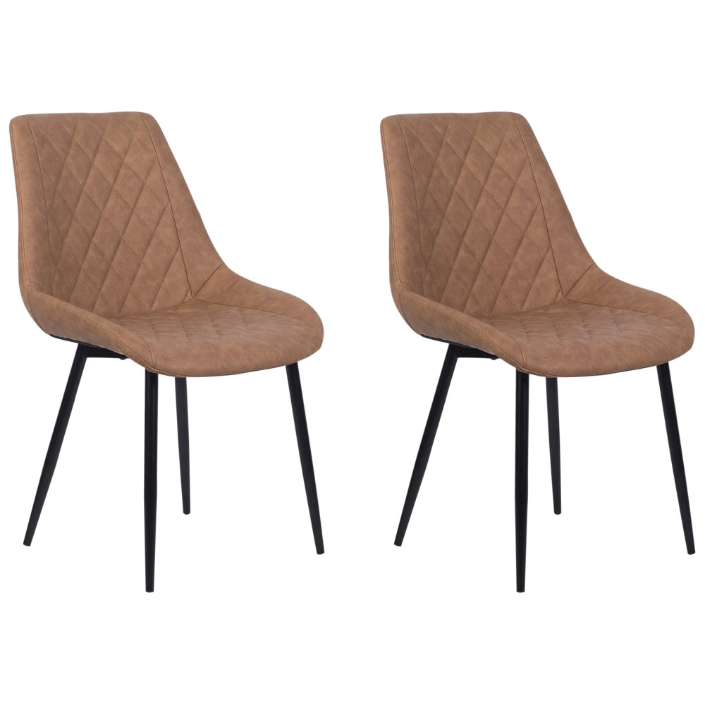 Set di 2 sedie da pranzo Cucina con rivestimento trapuntato in ecopelle marrone dorato