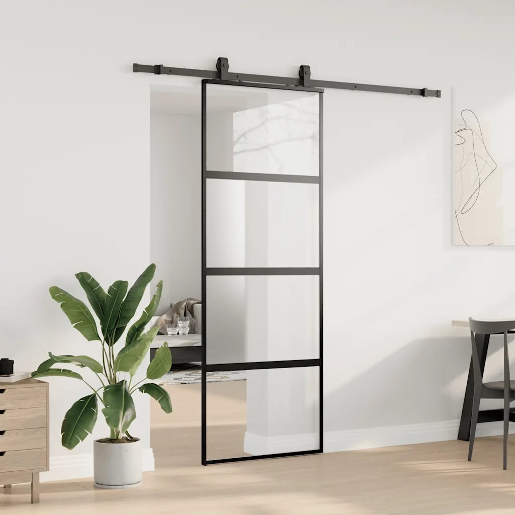 Porta Scorrevole Set Ferramenta Nera 76x205 cm Vetro Temperato 3375889