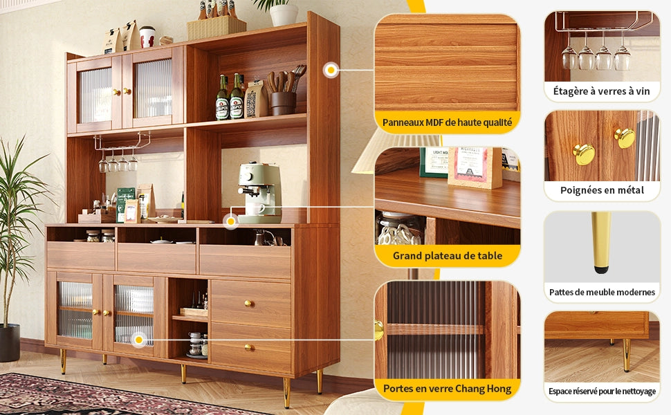 Credenza Alta da Ristorante con Vetrina e Porta Vino ¨C Xylo ¨C Legno, Oro, 39x145x171 cm