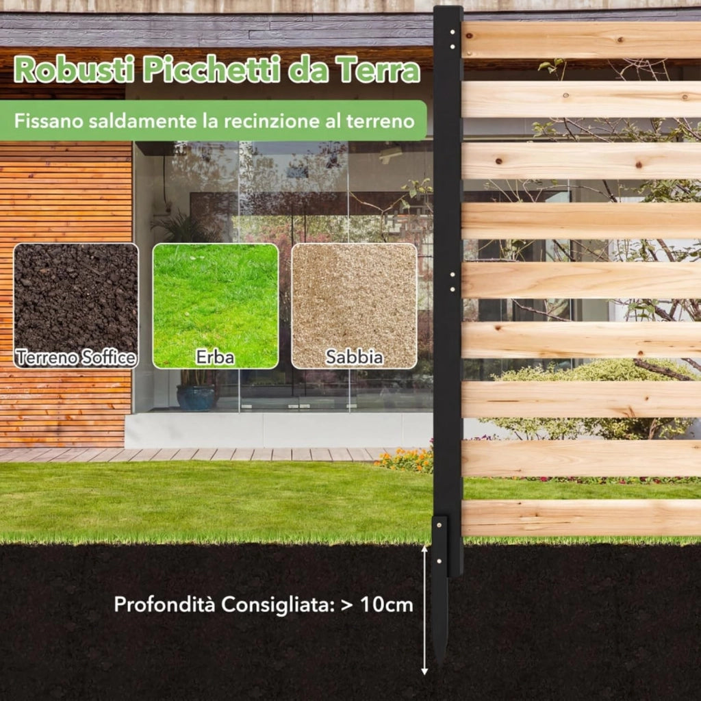 Recinzione da Giardino in Legno a 3 Pannelli con 3 Picchetti | Pannelli Frangivista a Doghe da Esterno per Condizionatore e Bidone Spazzatura, 98 x 107 cm