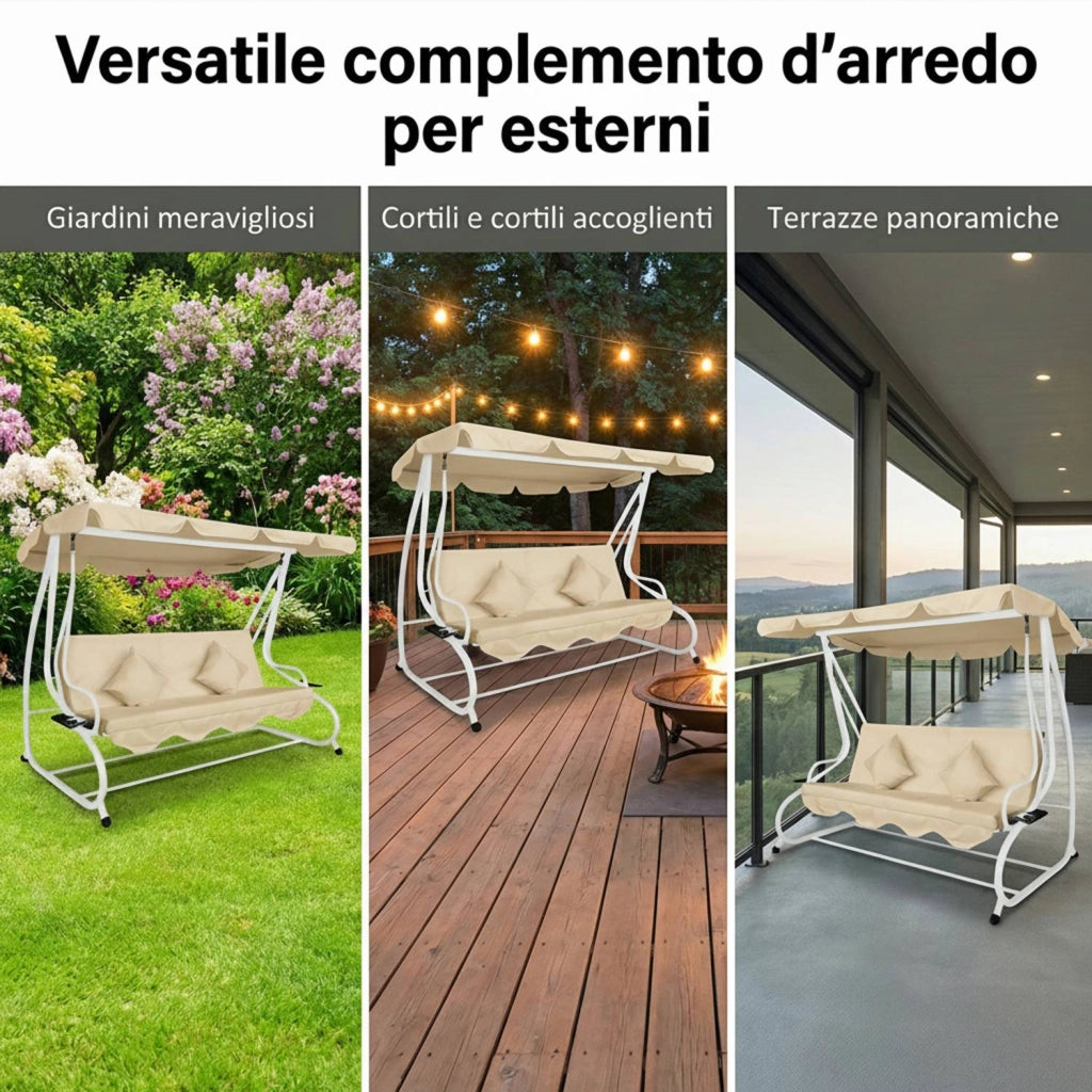 Marvin Harmony Dondolo Letto da Giardino 4 Posti con Tetto Parasole Struttura in Acciaio e Cuscino Imbottito 10 cm Altal