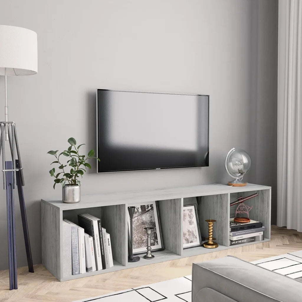 Libreria-Mobile TV Grigio Cemento 143x30x36 cm