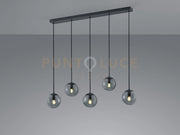 BALINI SOSPENSIONE LINEARE SFERE VETRO FUME' E METALLO ANTRACITE 5 LUCI L. 115CM ATTACCO E14