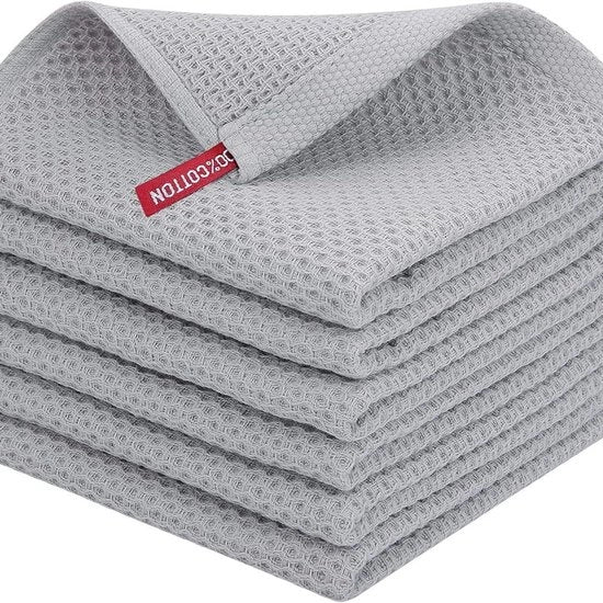 Asciugamani per cucina in cotone 100%, assorbenti, morbidi, rapidi, accessori da cucina per il lavaggio, confezione da 10 pezzi, 33 x 33 cm, grigio chiaro