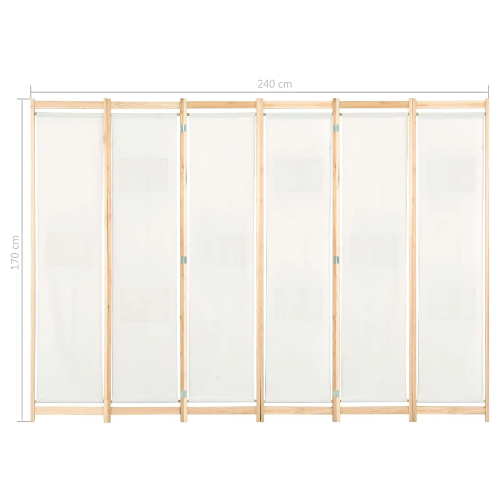 Paravento divisorio divisorio mobile decorativo 6 pannelli crema 240 x 170 x 4 cm tessuto 0802082