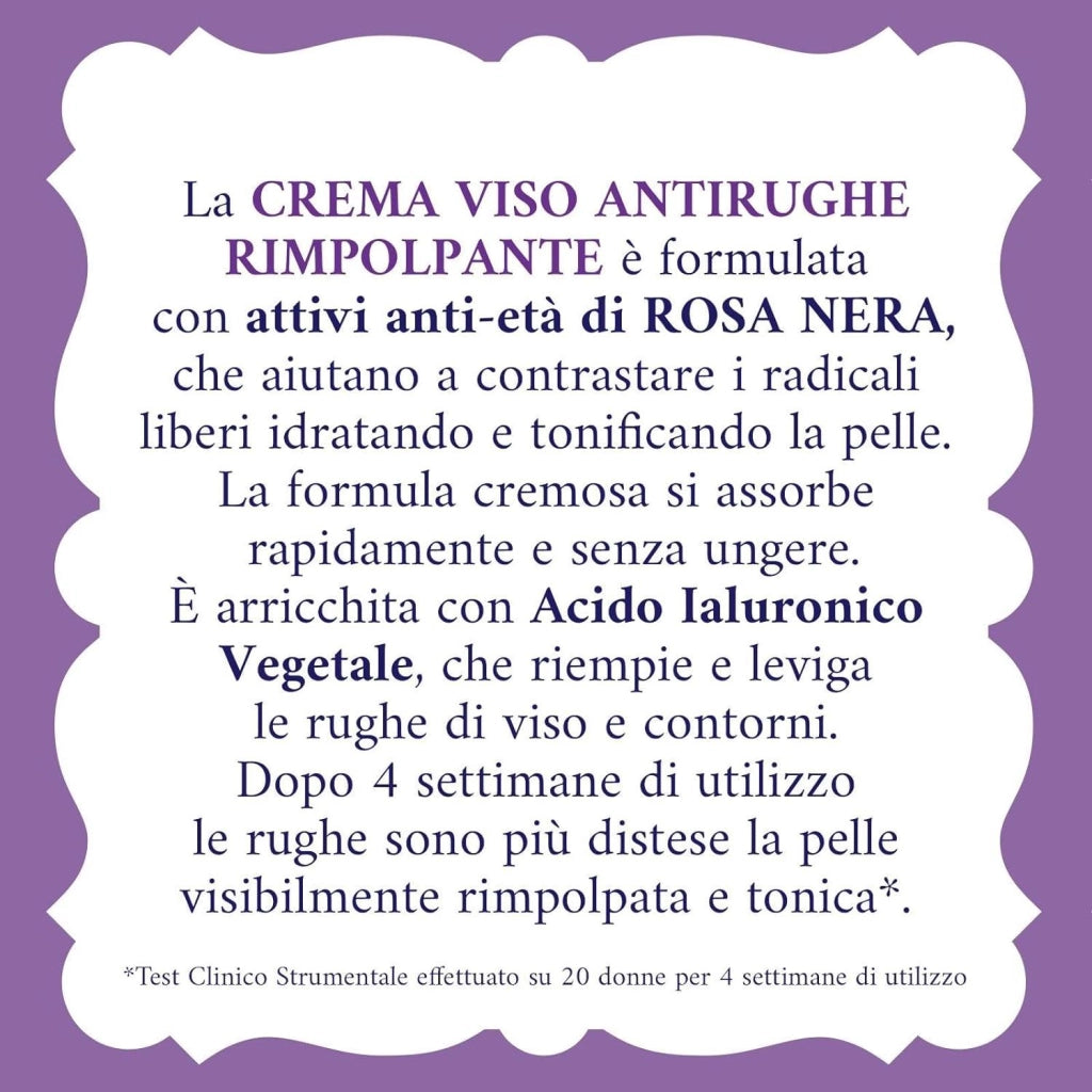 ACQUA ALLE ROSE CREMA VISO ANTIRUGHE RIMPOLPANTE ANTI-ETÀ DI ROSA NERA E ACIDO IALURONICO AZIONE RIEMPITIVANSIVA 50 ML